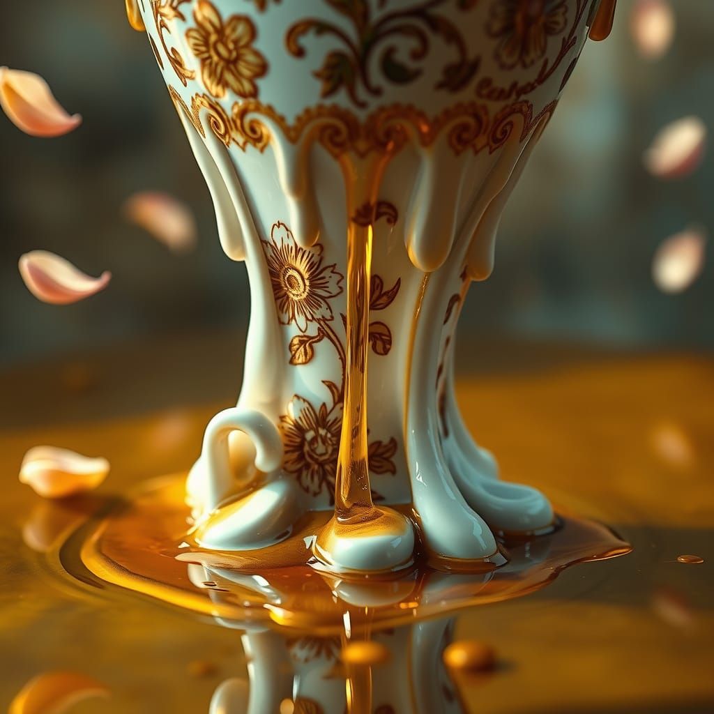 Melting Ceramic Vase in Surrealist Style
