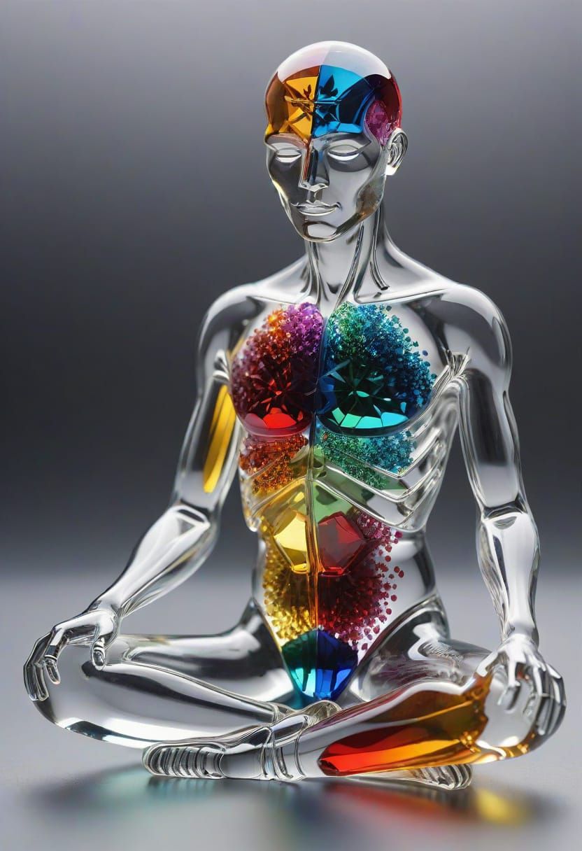 Glass Figure With Crystal Core Meditating