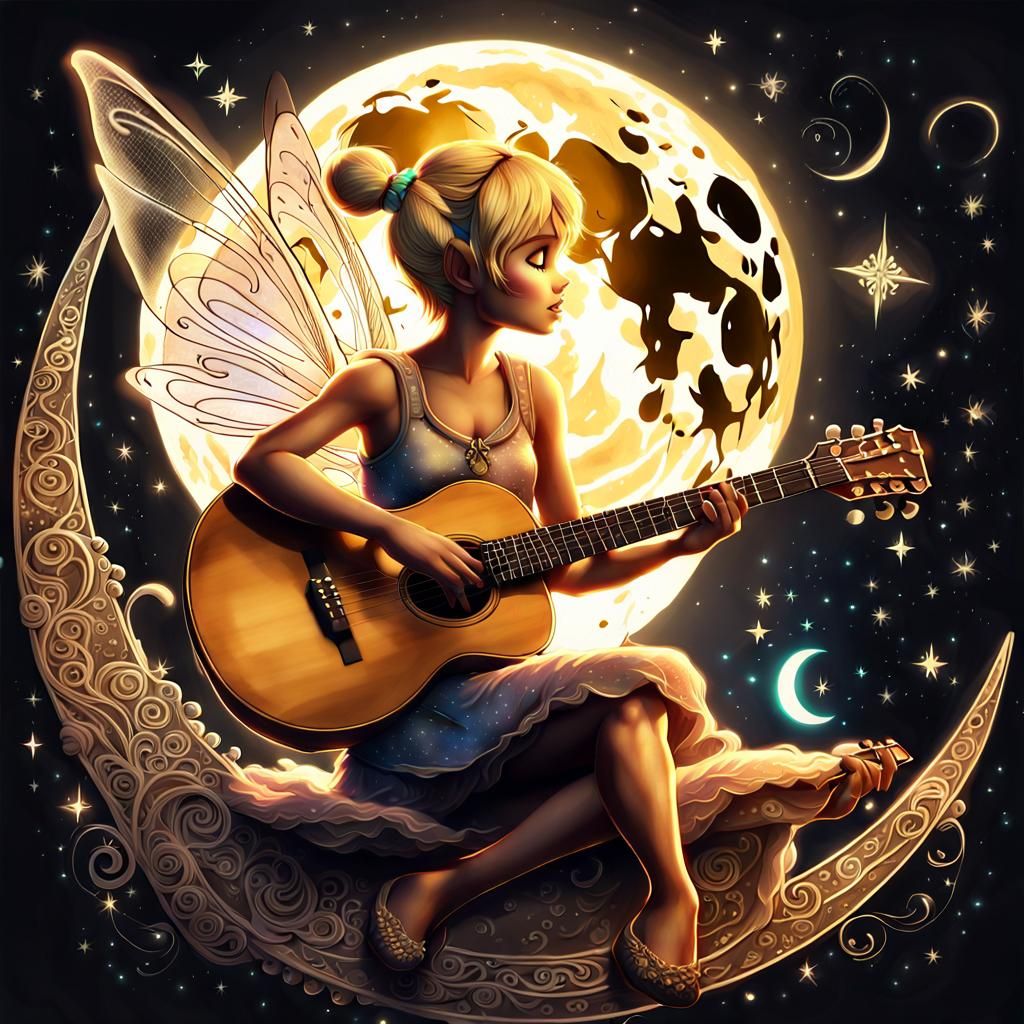 Tinkerbell Plays Guitar on Moon, Digital Art