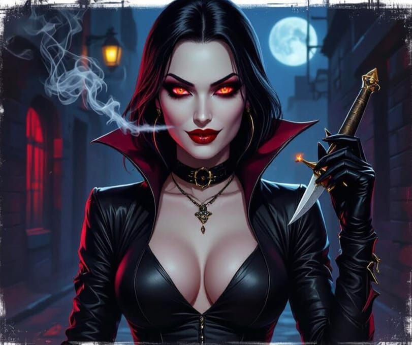 Sexy Vampire Woman Ready to Strike with Dagger