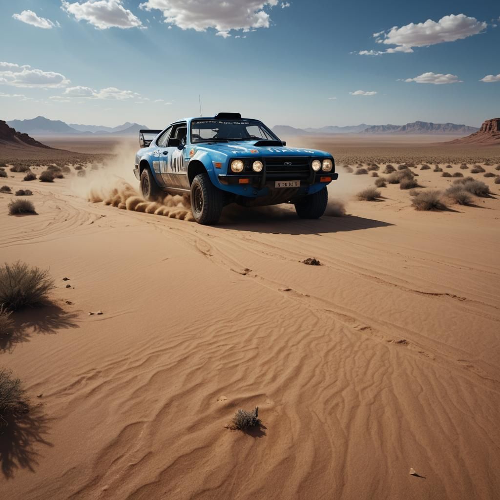 Rally Car in Desert Landscape: Digital Matte Painting