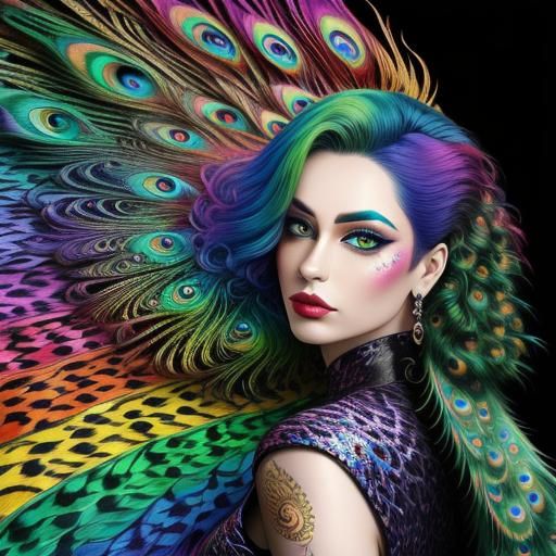 Rainbow Dragon Woman in Abstract Style