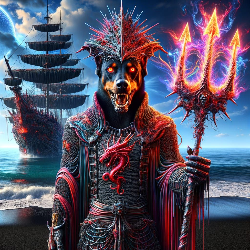 Supernatural Warrior on Black Sand Beach in Hyper-Real Style