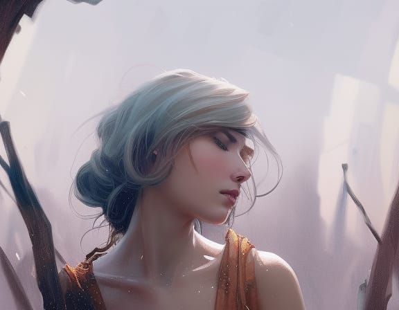 Beautiful Young Woman Portrait in Art Nouveau Style