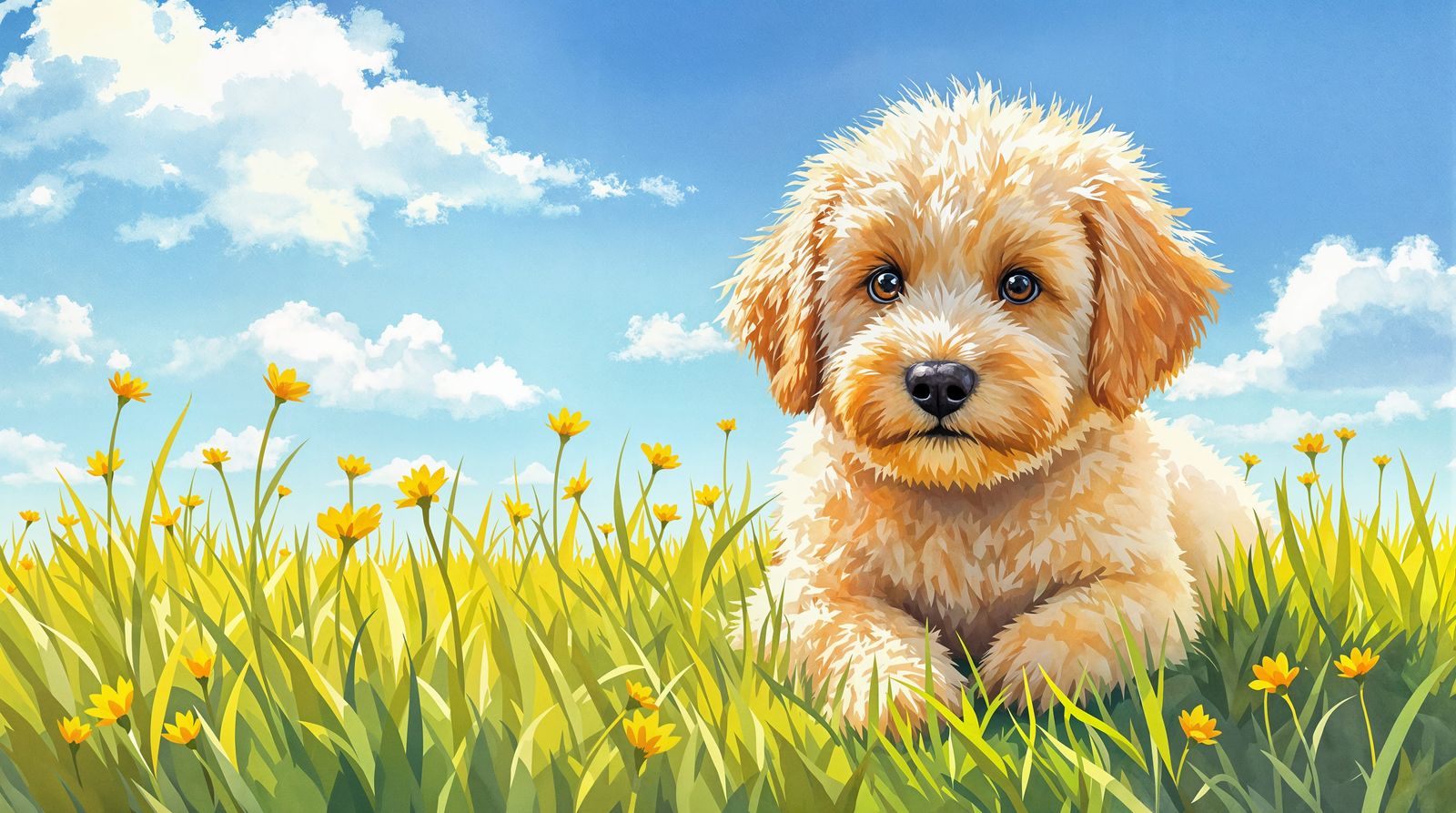 Adorable Puppy at Play in a Sunlit Meadow