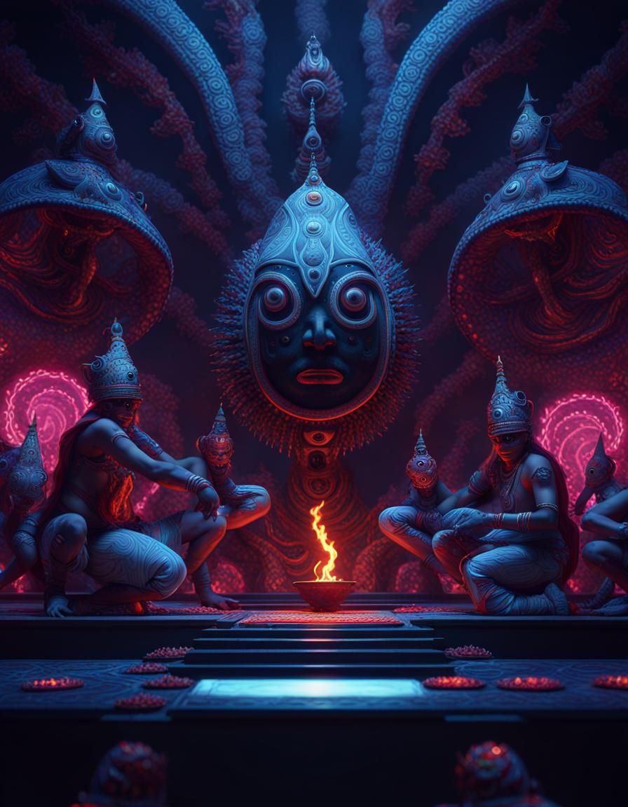 Psychedelic Theyyam Ritual Dance in Dark Fantasy Art