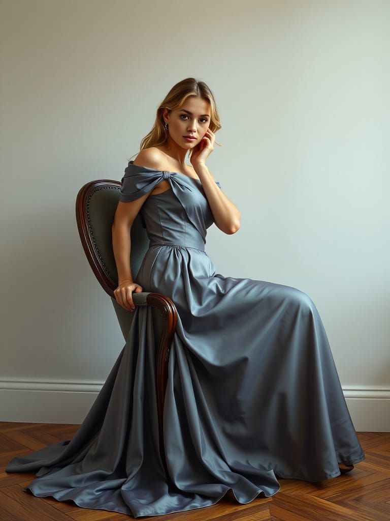 Glamorous Woman in Flowing Gown: Cinematic Portrait