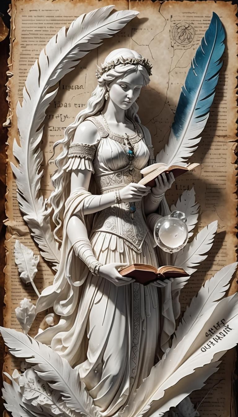 Crystal Goddesses with Ancient Book, Hyper-Realistic Art