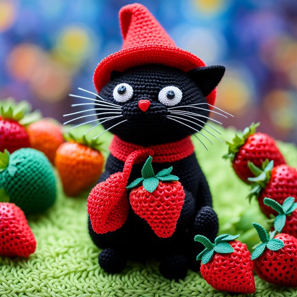 Jiji Black Cat Delivering Strawberries, Ghibli Style