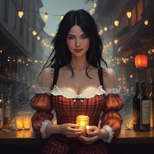 Bavarian Woman in Dirndl Dress at Oktoberfest