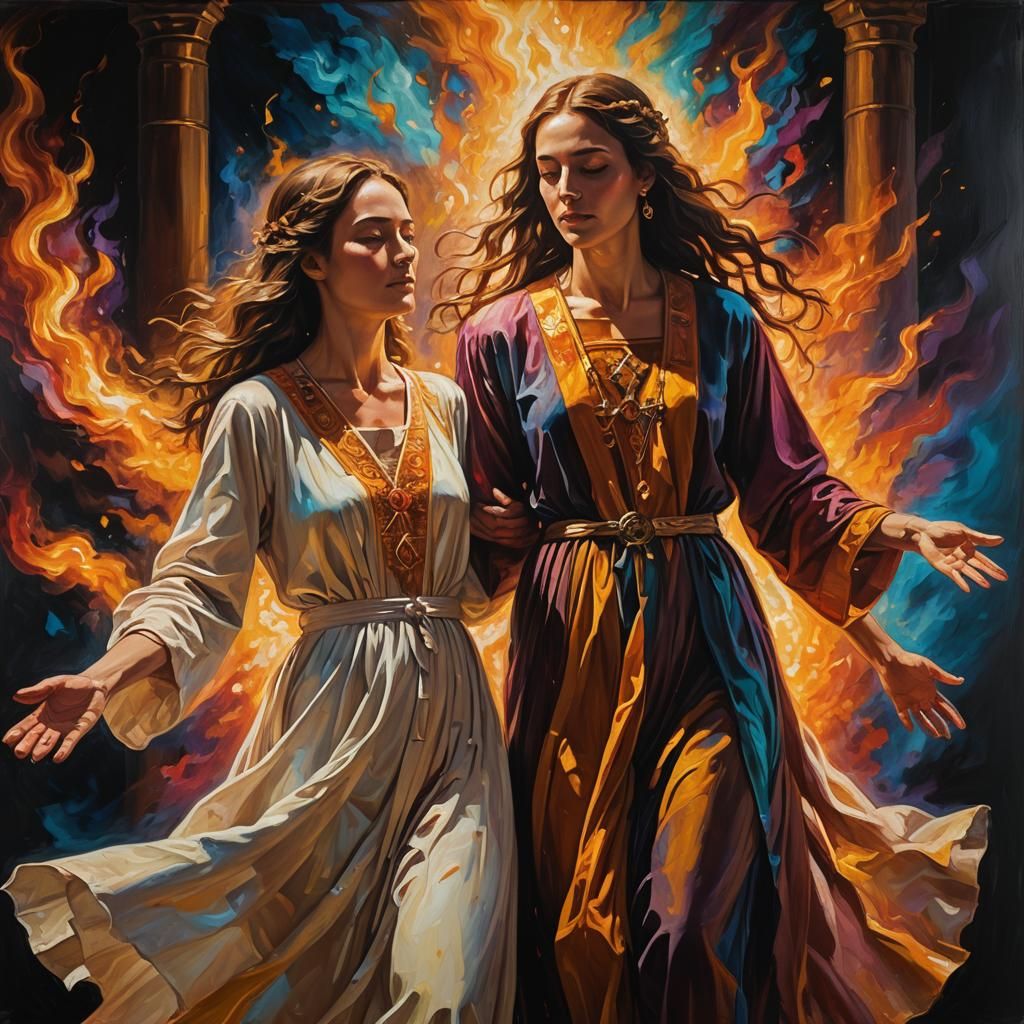 Priest Exorcising a Woman: Vibrant Oil Painting