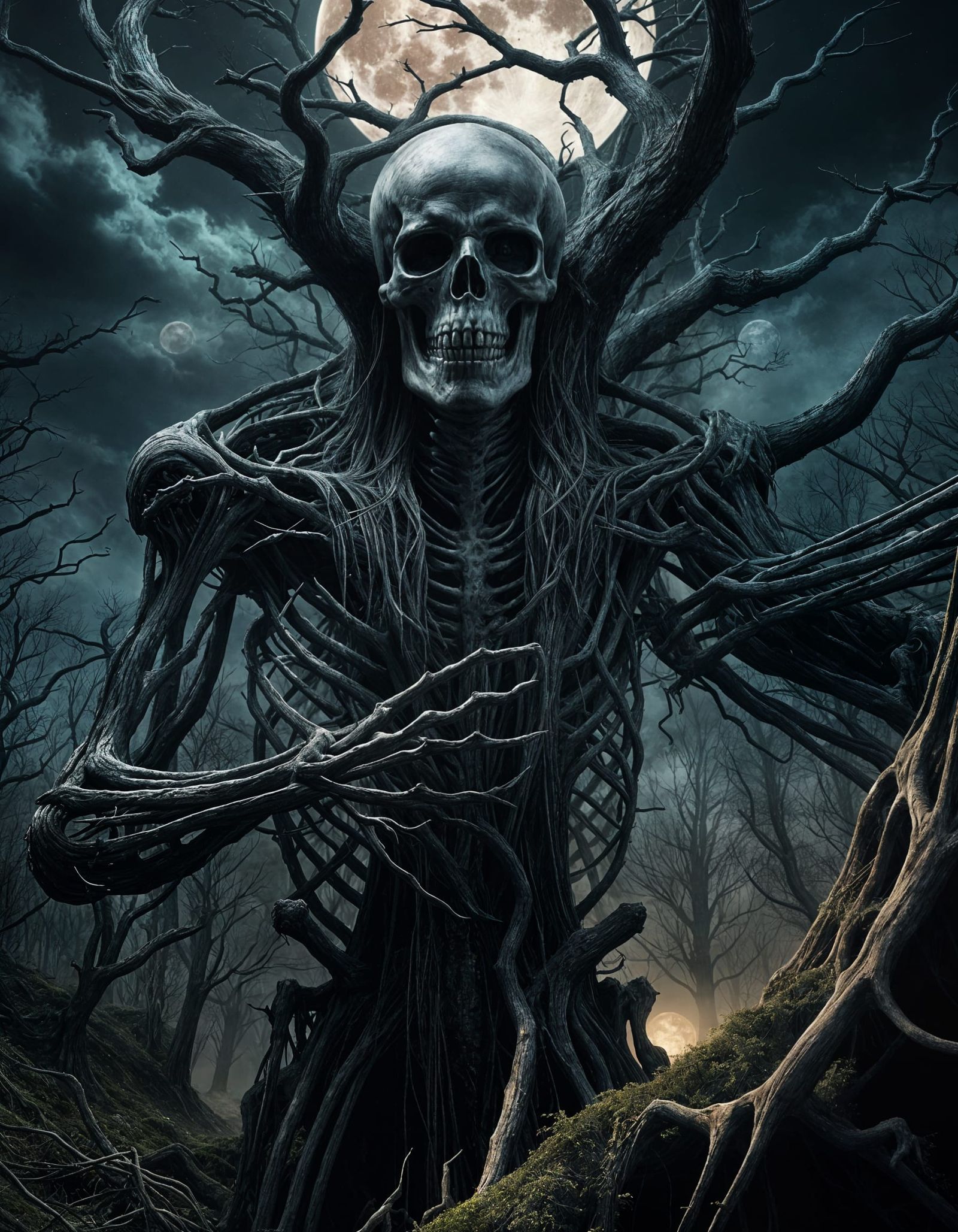 Eerie Moon Over Dark Forest: Digital Matte Painting