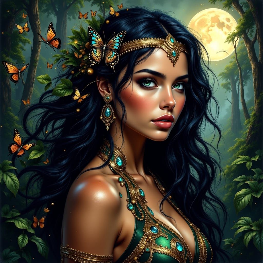 Beautiful woman with black raven hair