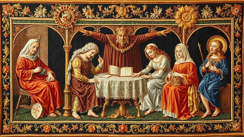 Antique Medieval Tapestry in Silk and Gold