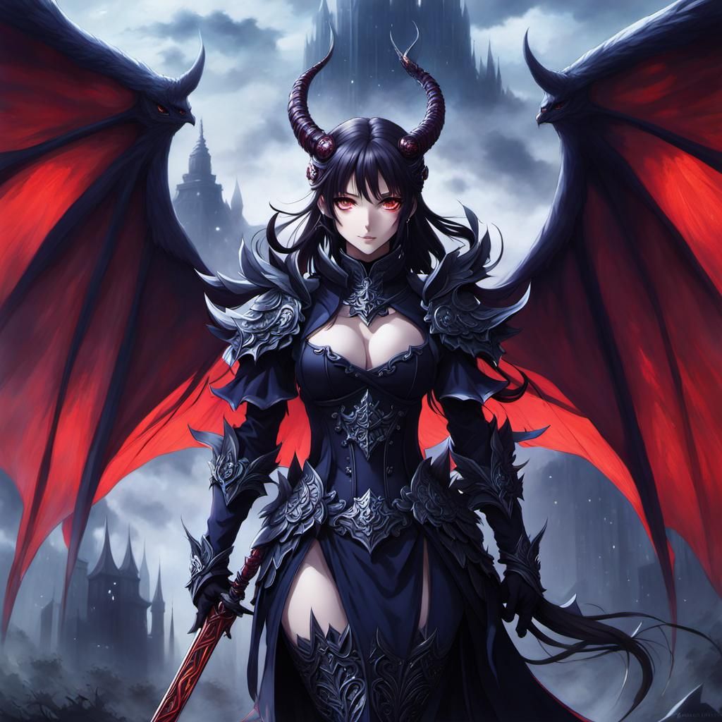 Mystical Demon Girl in Anime Style