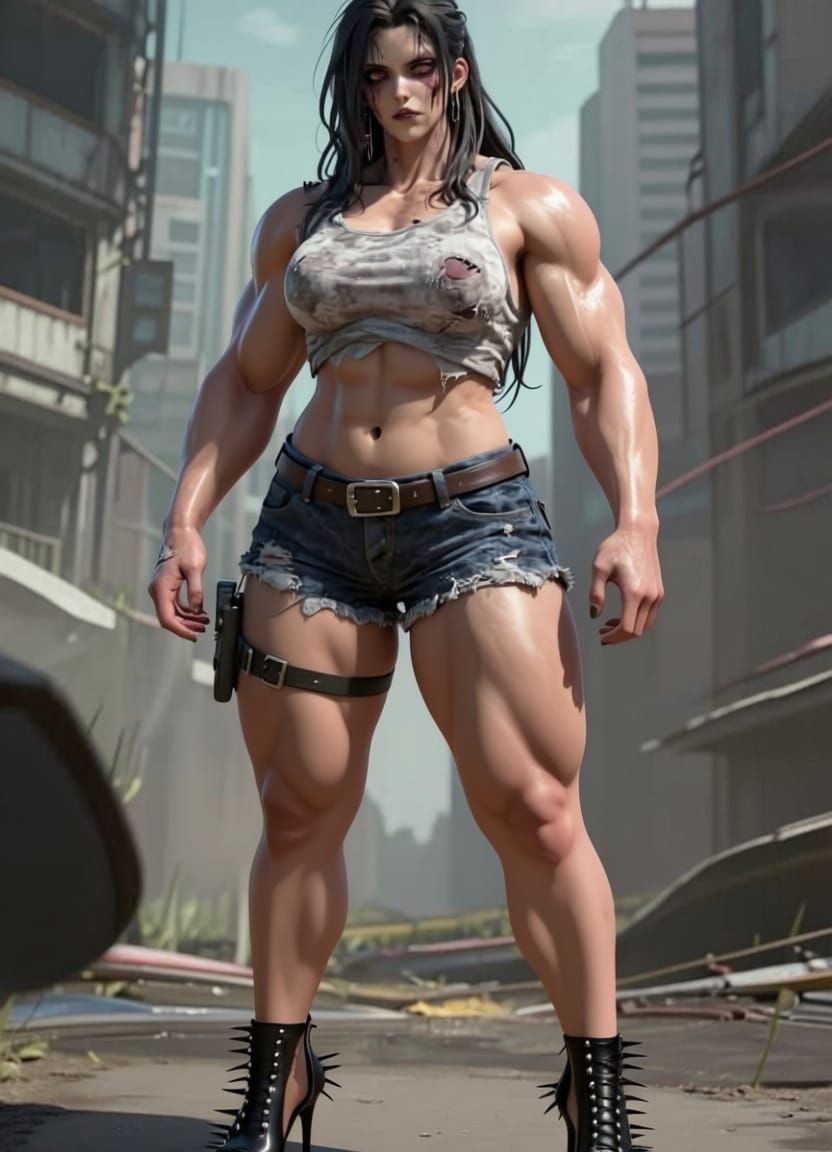 Muscular Zombie Woman in Abandoned City