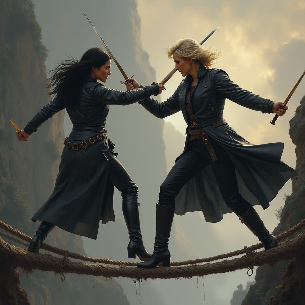 Epic Dark Fantasy Sword Fight on a Rope Bridge