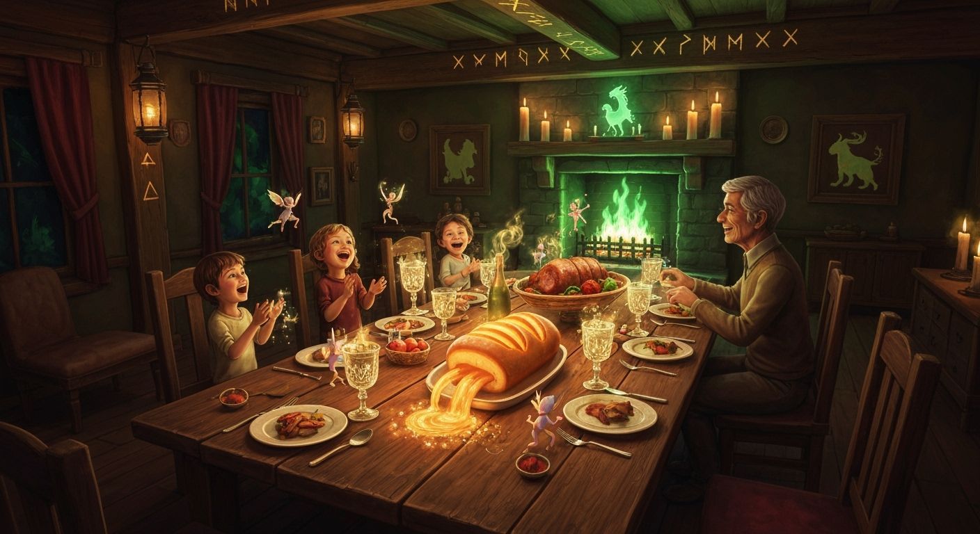 Enchanting Family Dinner in Candlelit Cottage