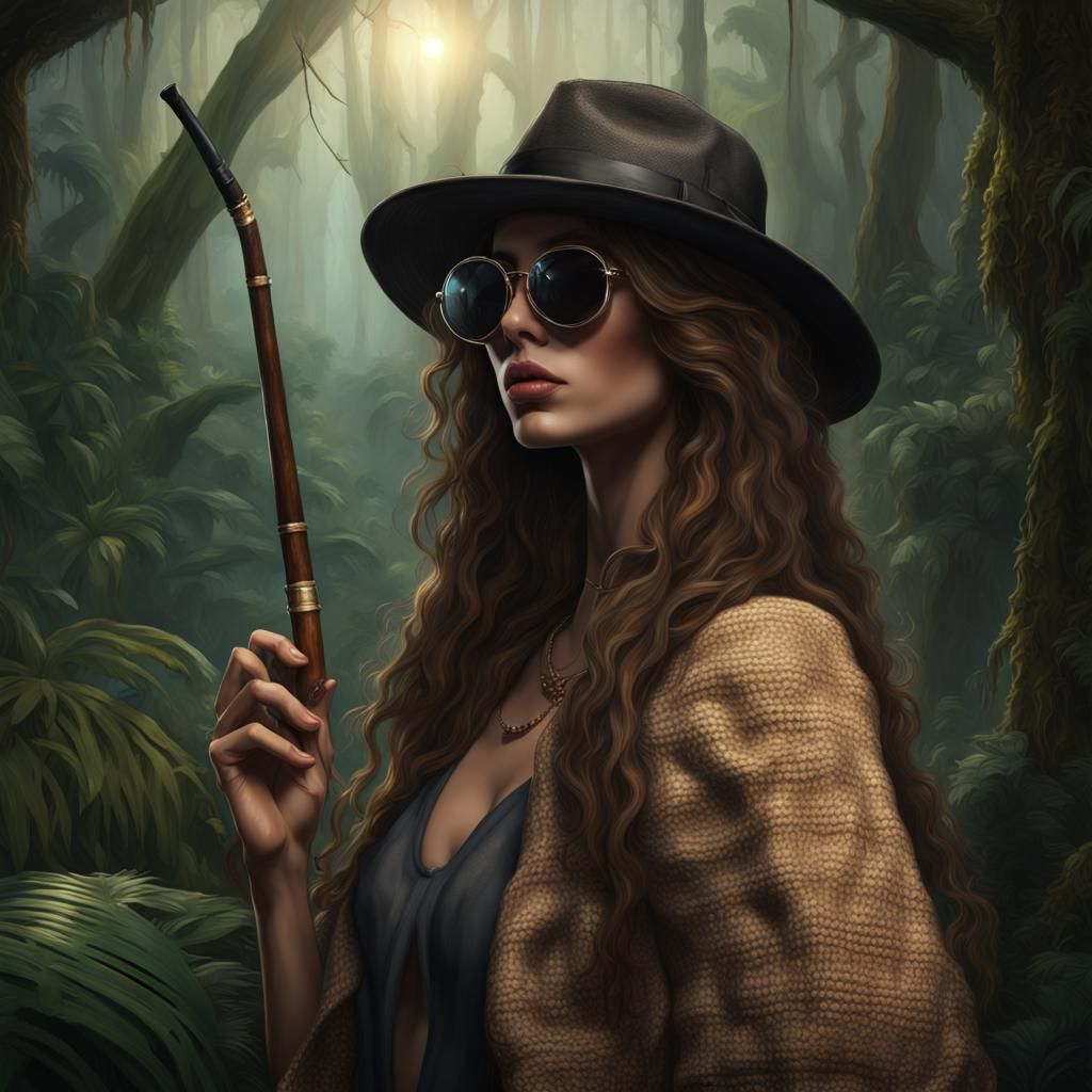 Burlap Bag Smoker in Rainforest: Dark Fantasy Art