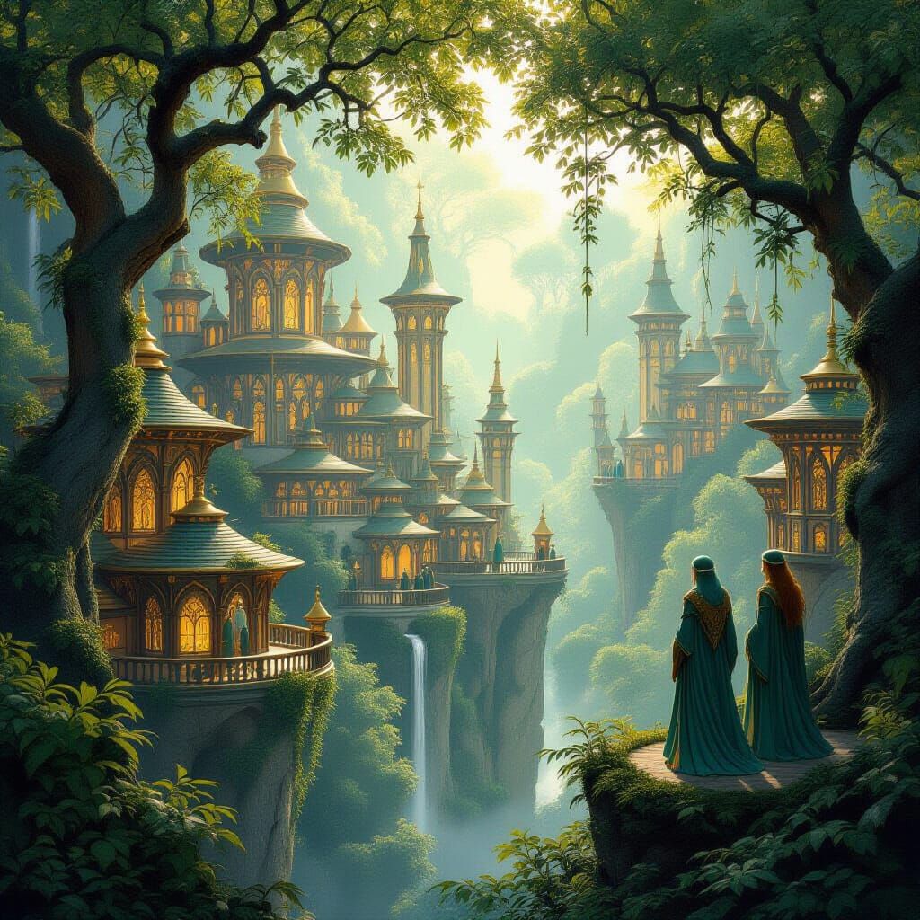 Ethereal Elven City Among the Treetops