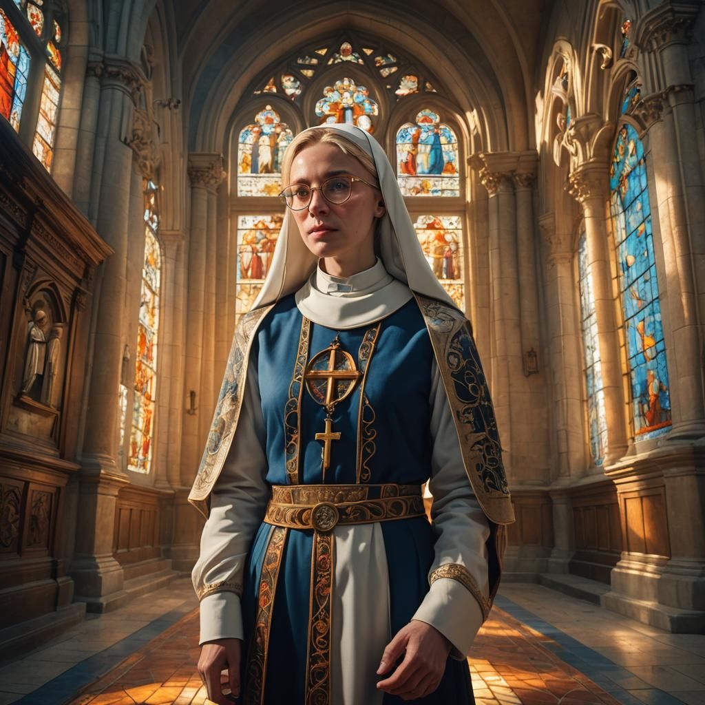 Nun in Church: Baroque Fantasy Landscape