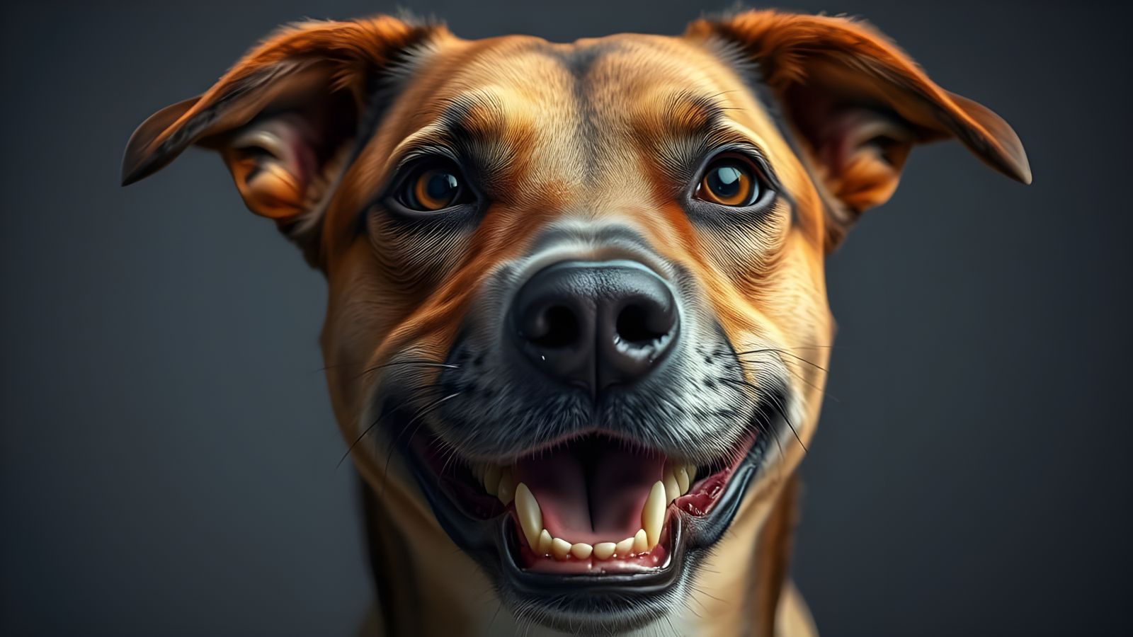 Human-Like Dog Portrait with Warm Smile and Sharp Details