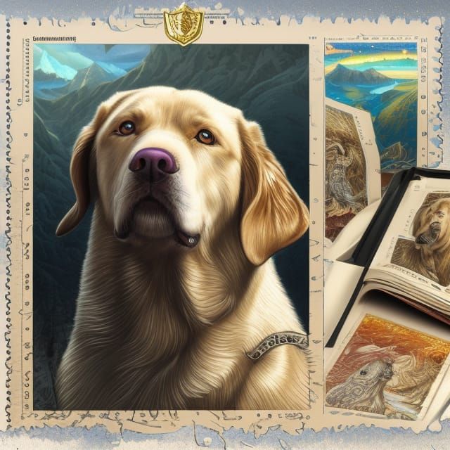 Labrador Stamp in Cyberpunk 3D Render