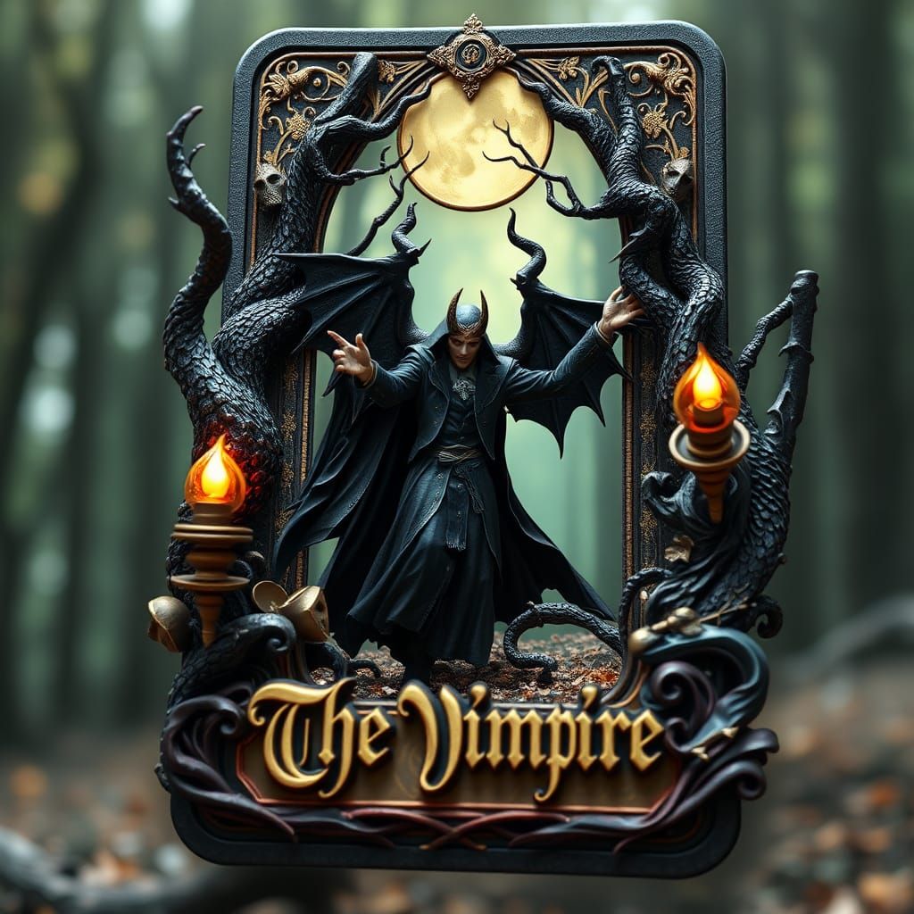 Vampire Emerges from Tarot Card in 3D Fantasy Art