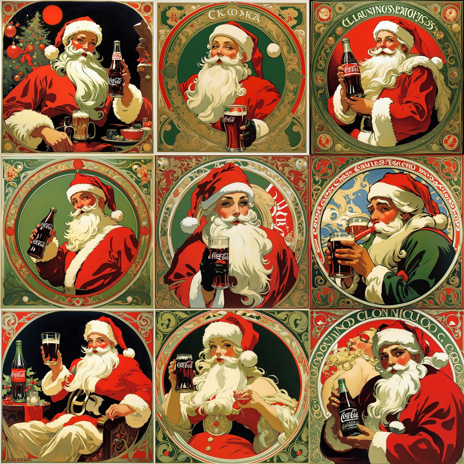 Santa Claus Drinking Coke in Art Nouveau Style