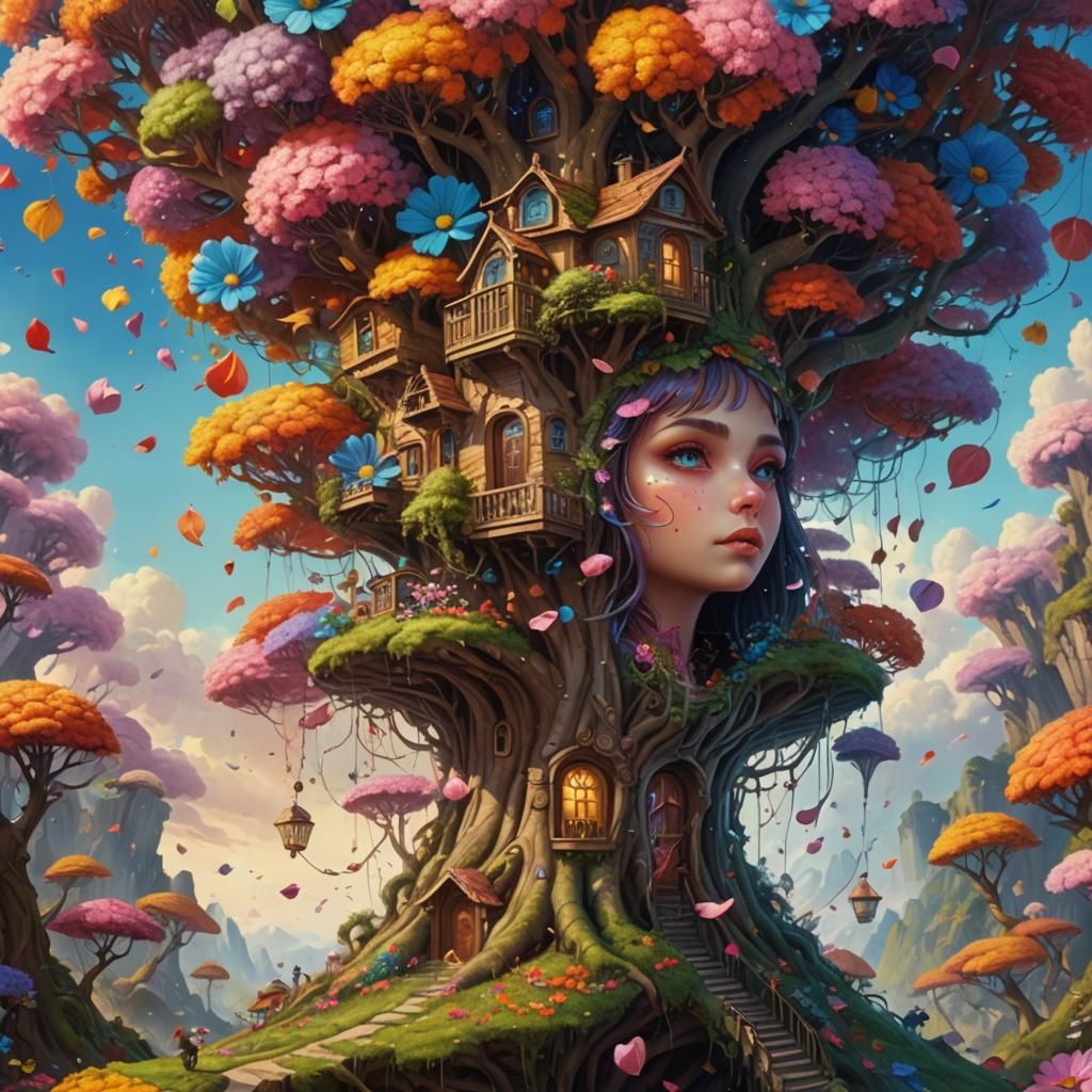 Whimsical Treehouse on Alien Planet, Digital Art