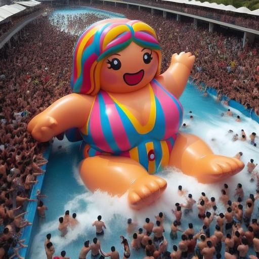 Colossal Inflatable Woman with Red Belly Button