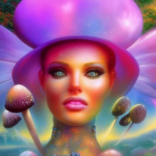 Surreal Mushroom Landscape with Figures in Ethereal Style