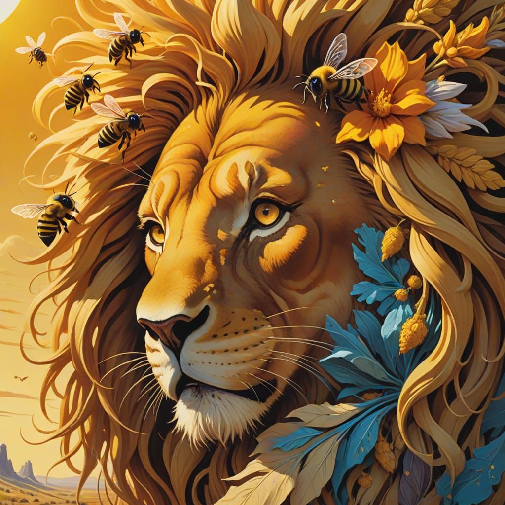 Surreal Lion's Honeyed Dreamscape