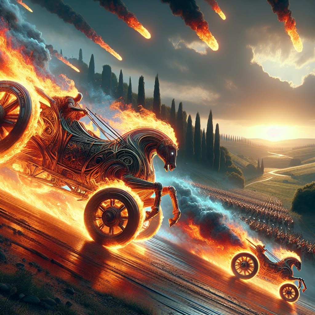 Flaming Chariots Race Through Roman Countryside