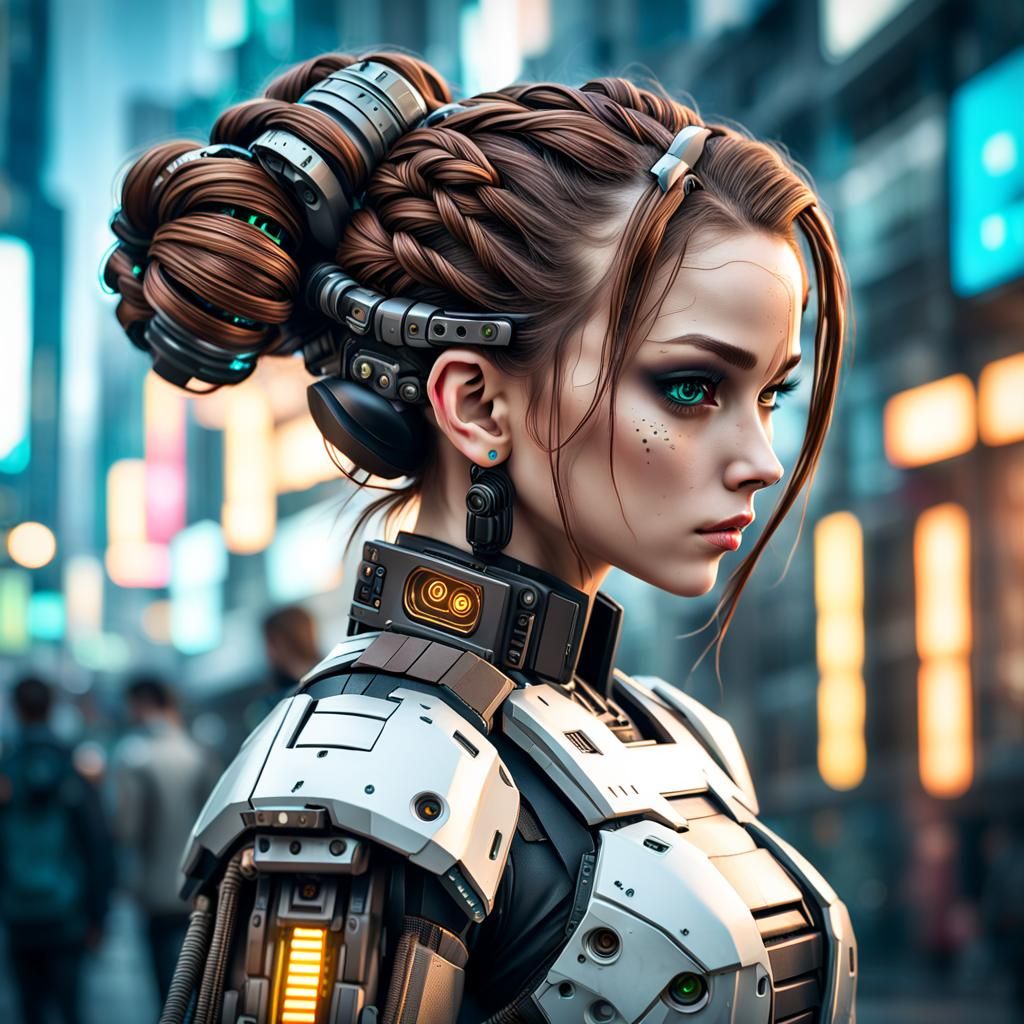 Cyberpunk Robot Girl Portrait in High Definition