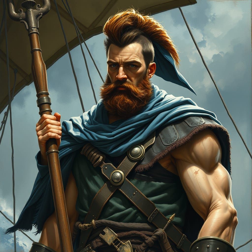 Greek Warrior Bound to Ship's Mast in Golden Armor