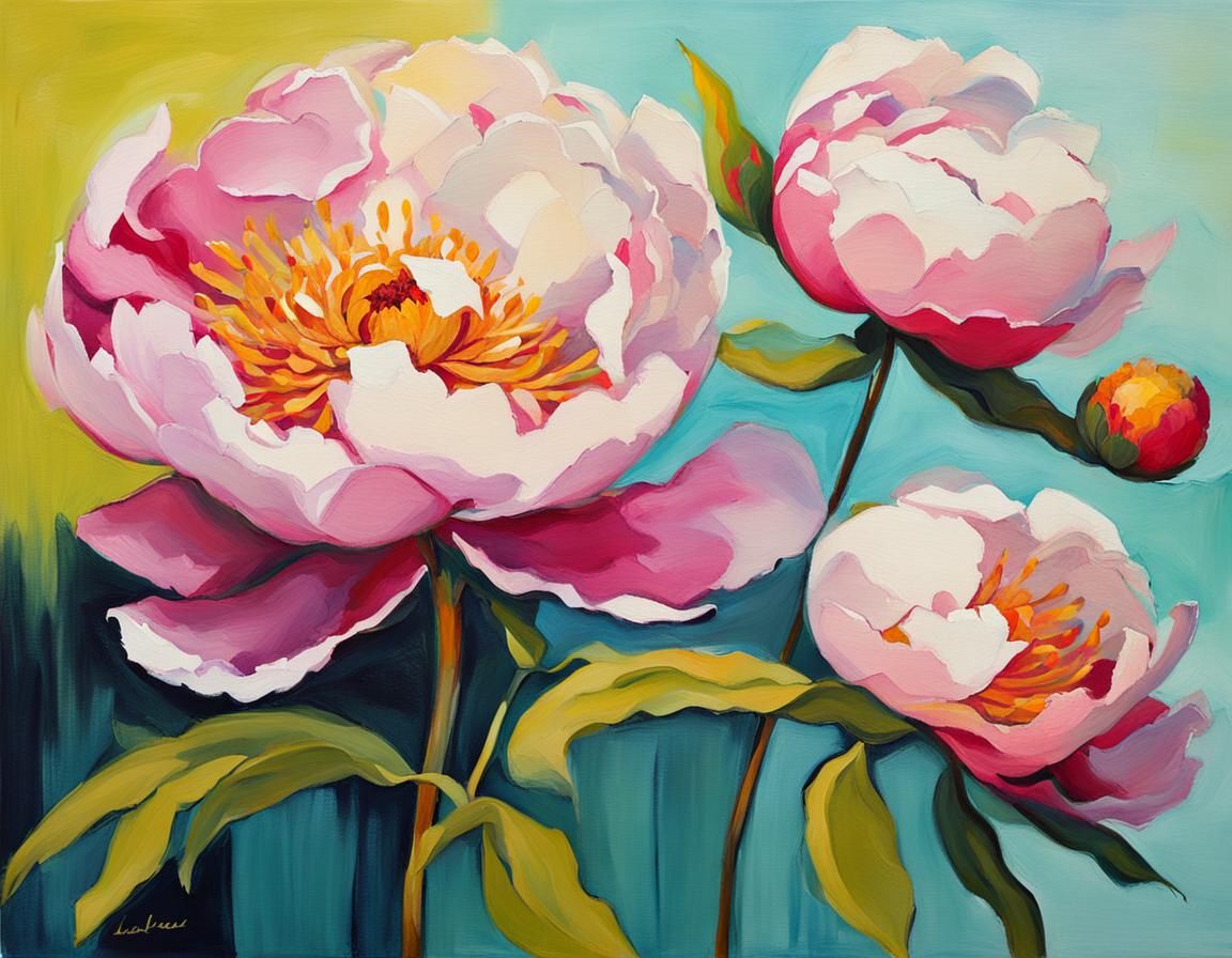 Isolated Peony in Complementary Colors