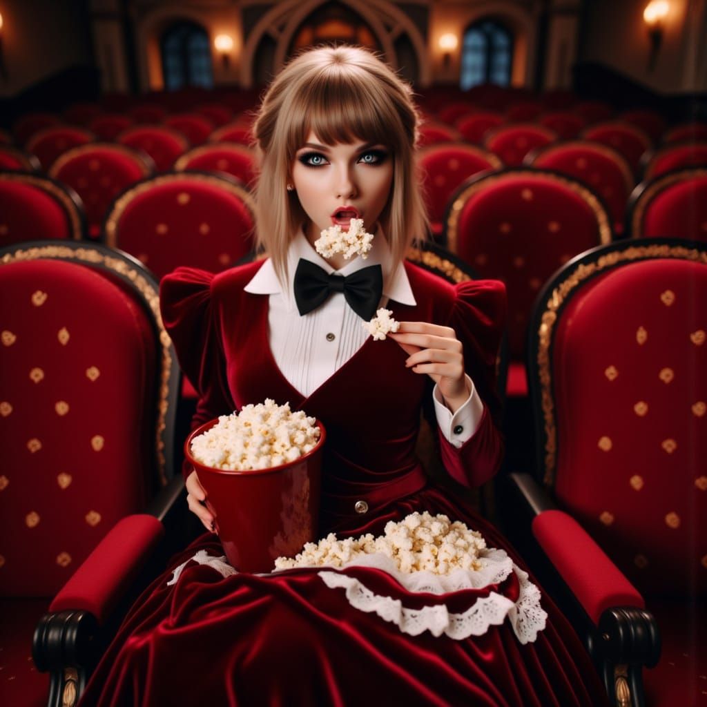 Singer in Opulent Victorian Theater Eats Popcorn in Art Nouv...