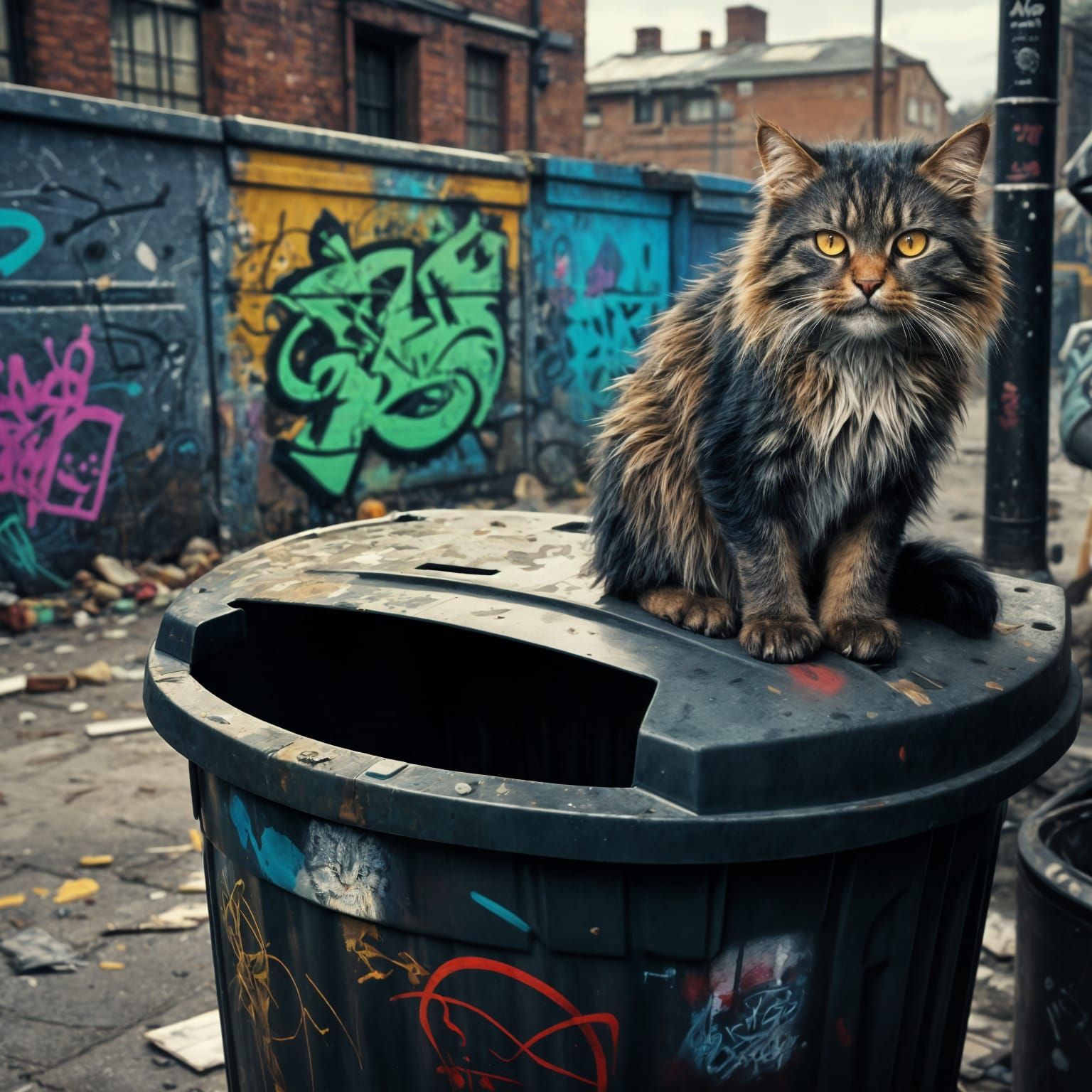 Scruffy Alley Cat on Trash Can: Matte Painting