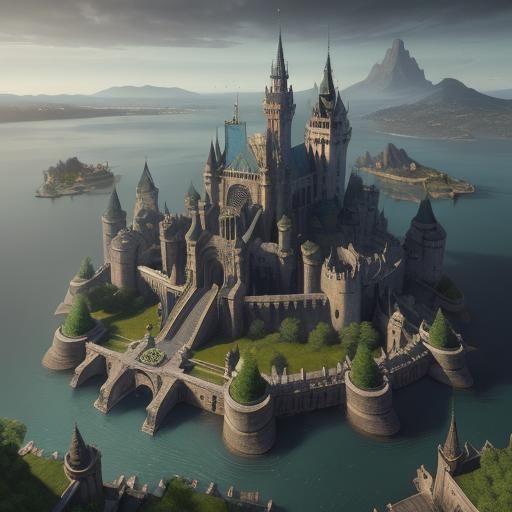 Medieval Fantasy City with Canals in Dark Fantasy Style