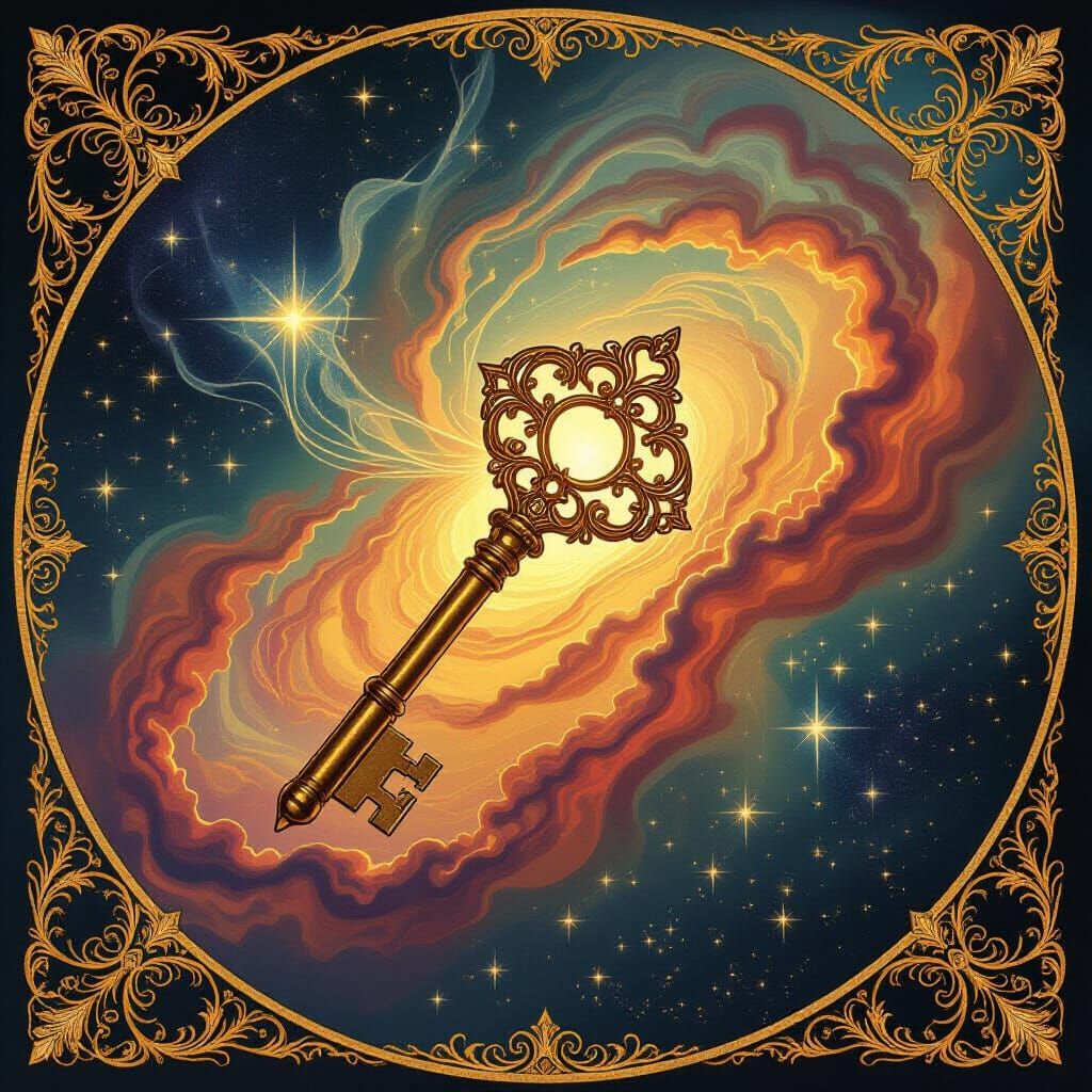 Ethereal Key Unlocks Cosmic Nebula in Art Nouveau Style