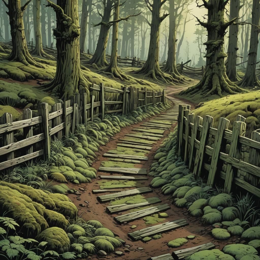 Weathered Cedar Fence in Comic Book Art Style