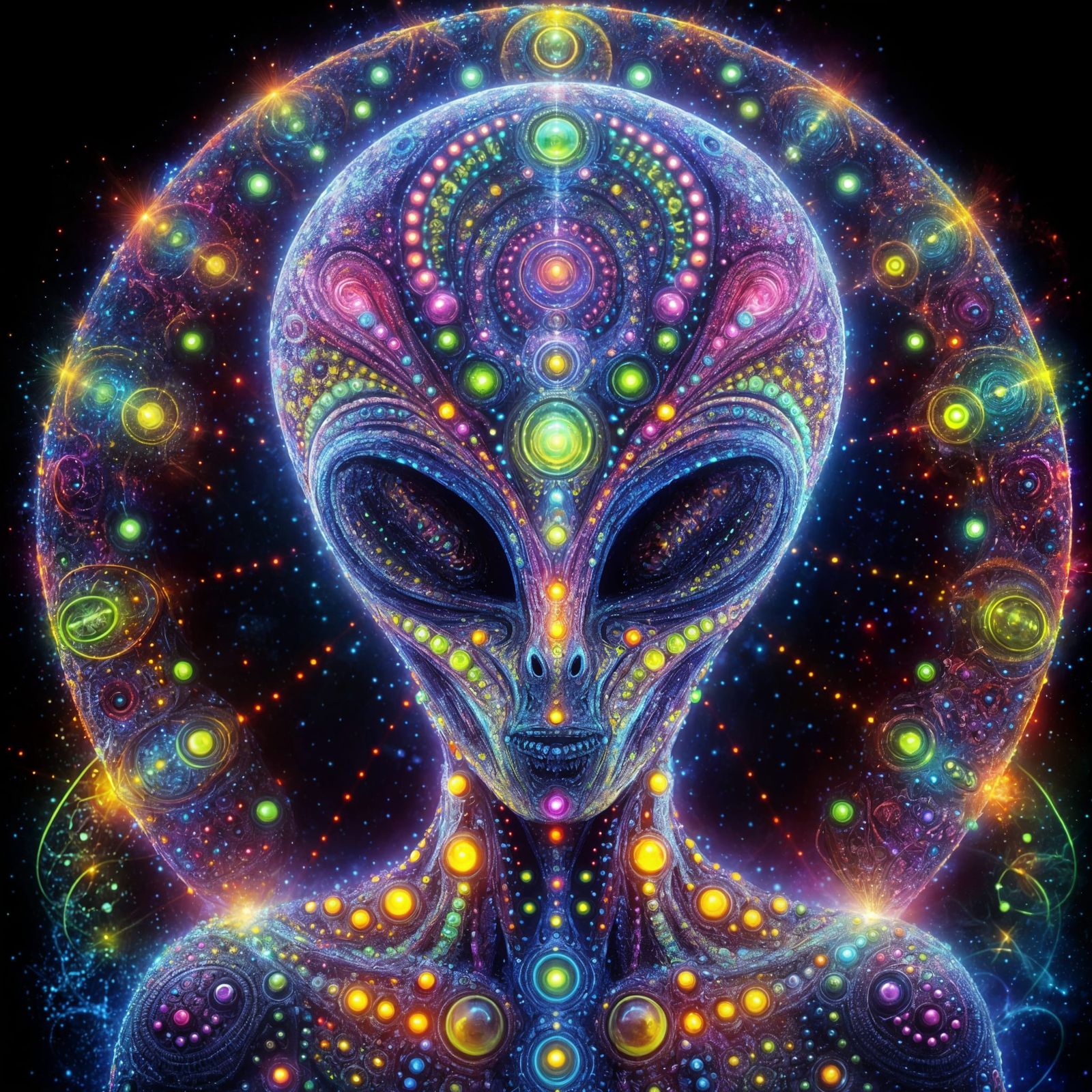 Glowing Alien in Vibrant Mixed Media