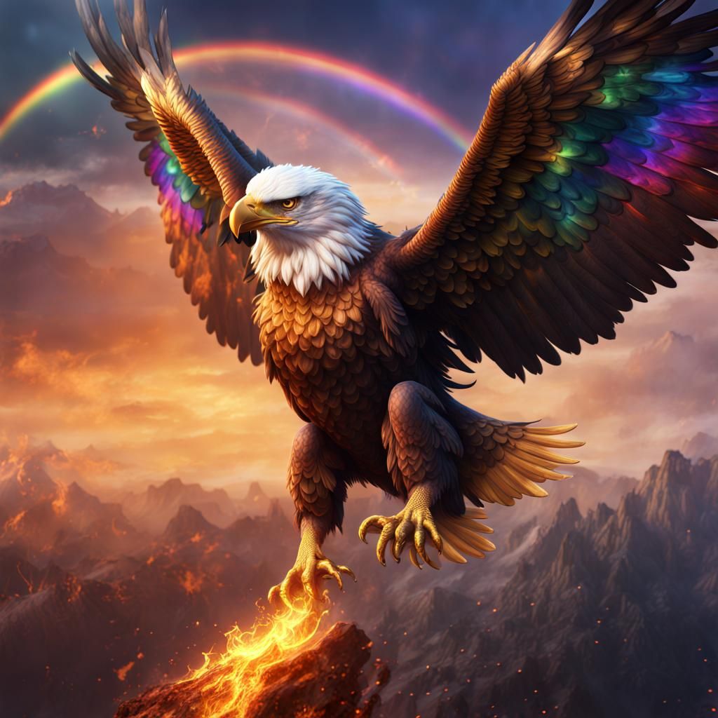 Fiery Rainbow Eagle with Four Wings