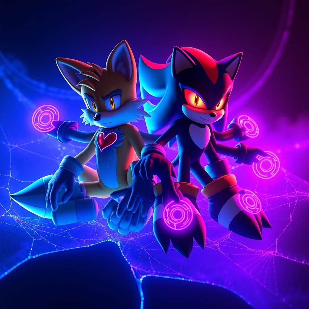 Tails and Shadow in Mystical Violet Web