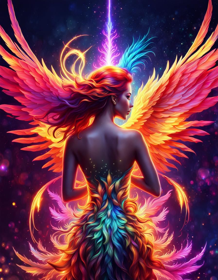 Woman Transforming into Phoenix