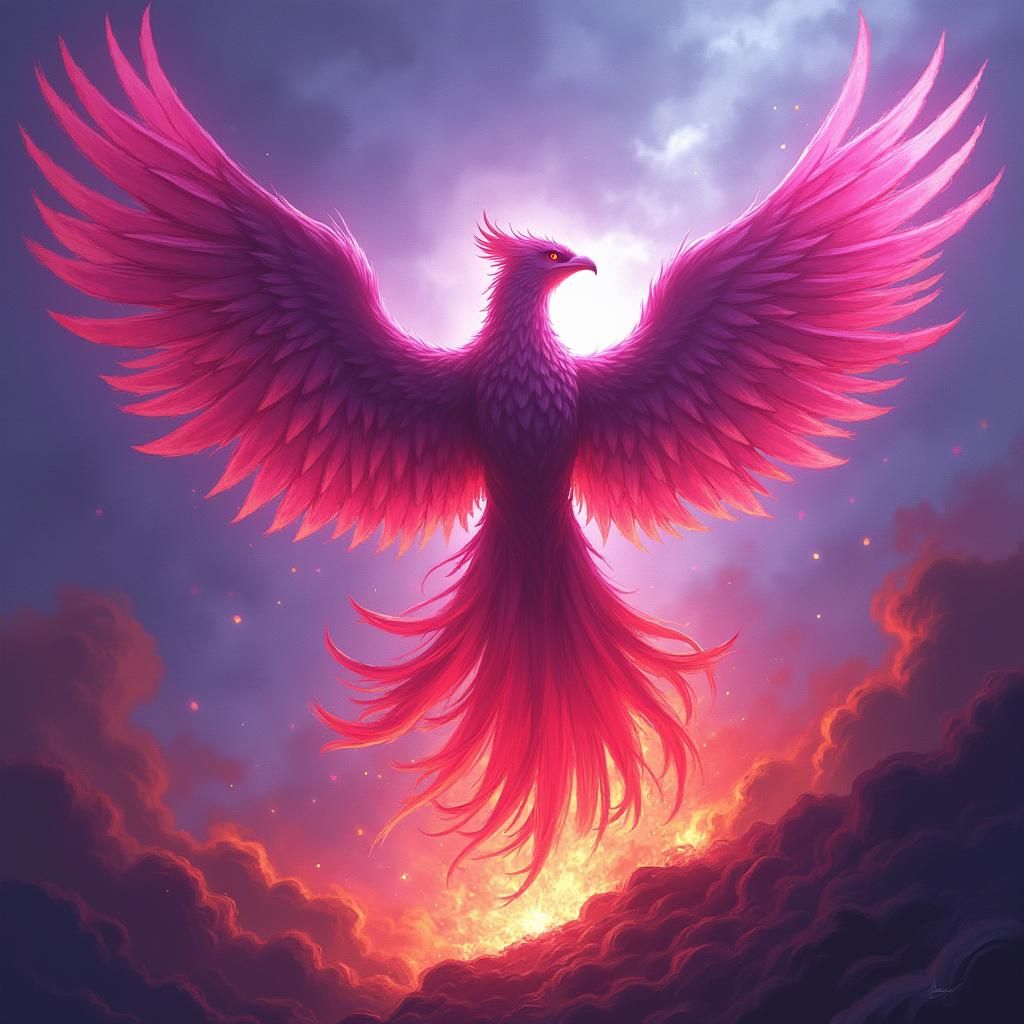 Phoenix Rising From Flames in a Futuristic Style