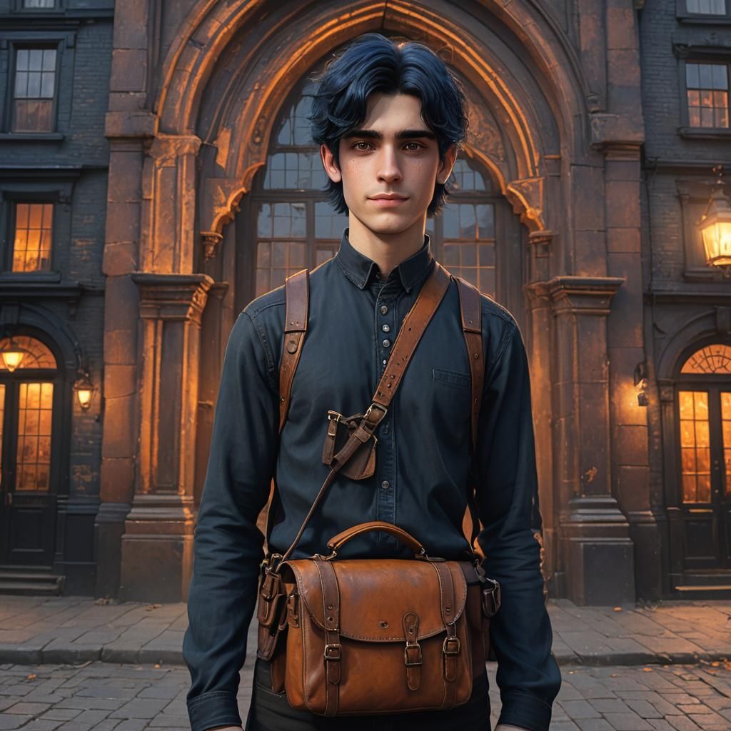 Young Man with Satchel in Fantasy Art Style