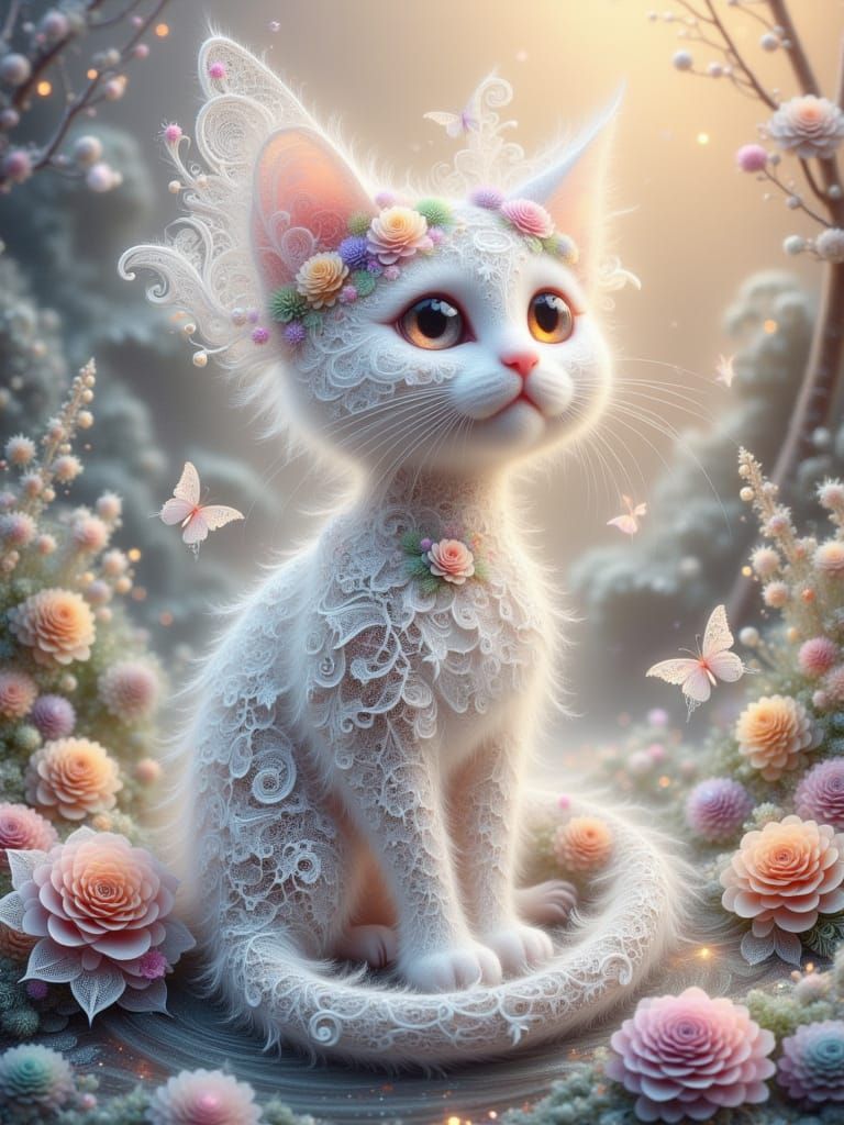 Whimsical Fractal Lace Scene with Pastel Hues and Intricate ...