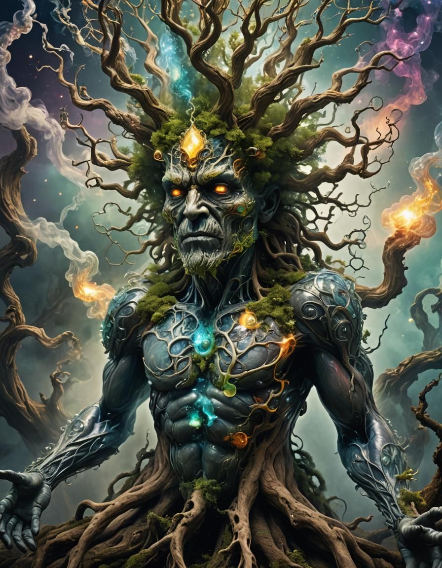 Cosmic Glass Treeman Portrait in Dreamscape